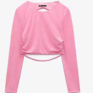 Zara Barbie pink long sleeve crop top